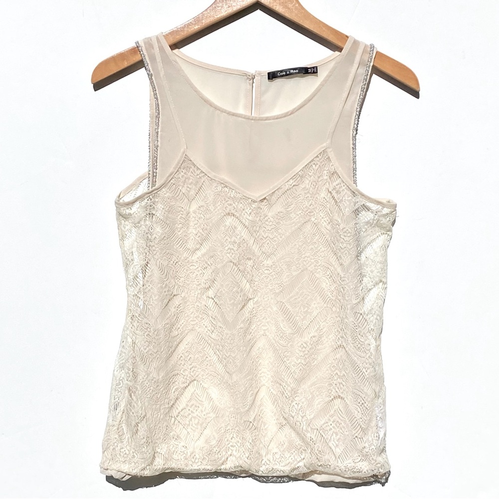 ANTHROPOLOGIE DOE AND RAE Women’s Cream Lace Layered Beaded Tank size medium